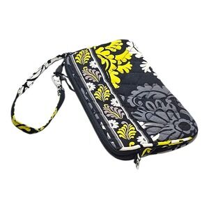 Vera Bradley Black & Yellow Baroque Retired Pattern Zip Close Wristlet Wallet‎